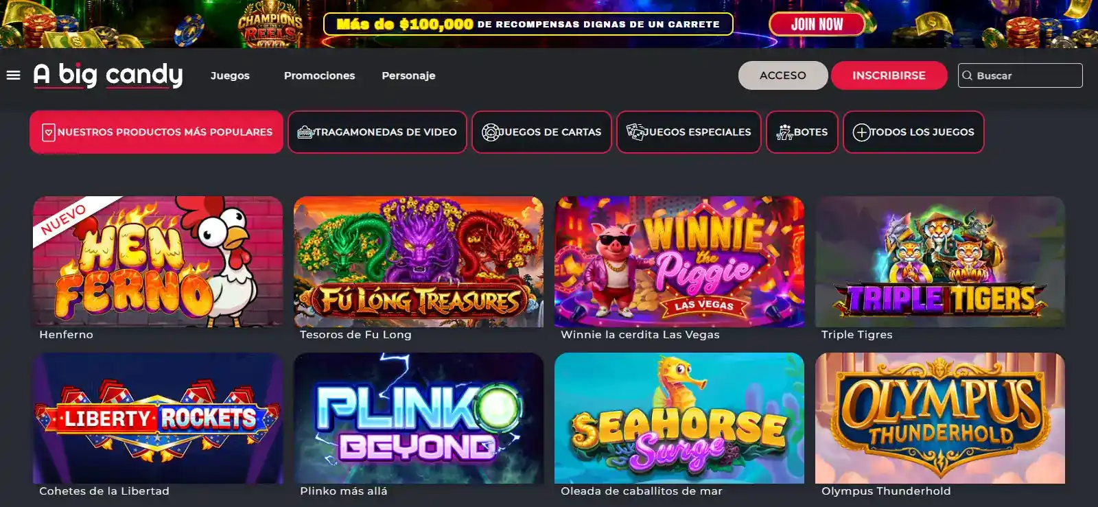 Juegos de A Big Candy: RTG, tragaperras, mesa y jackpots